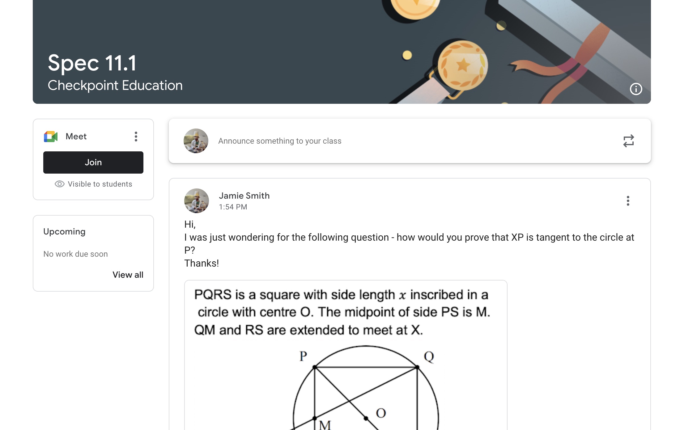 Google Classroom LMS screenshot